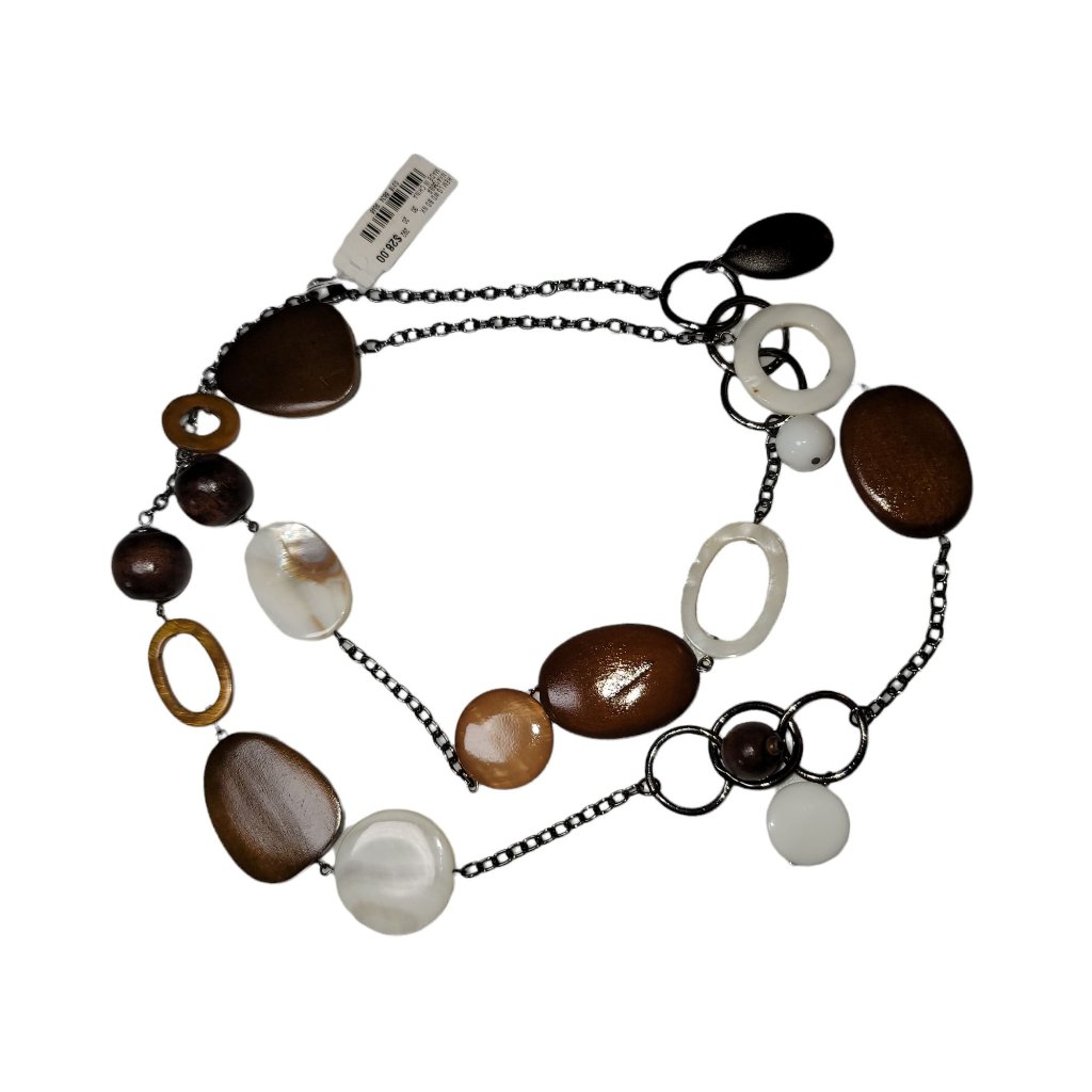 Nwt Style Co Wood Beaded Silver Tone Chain Necklace 19 Os 14$